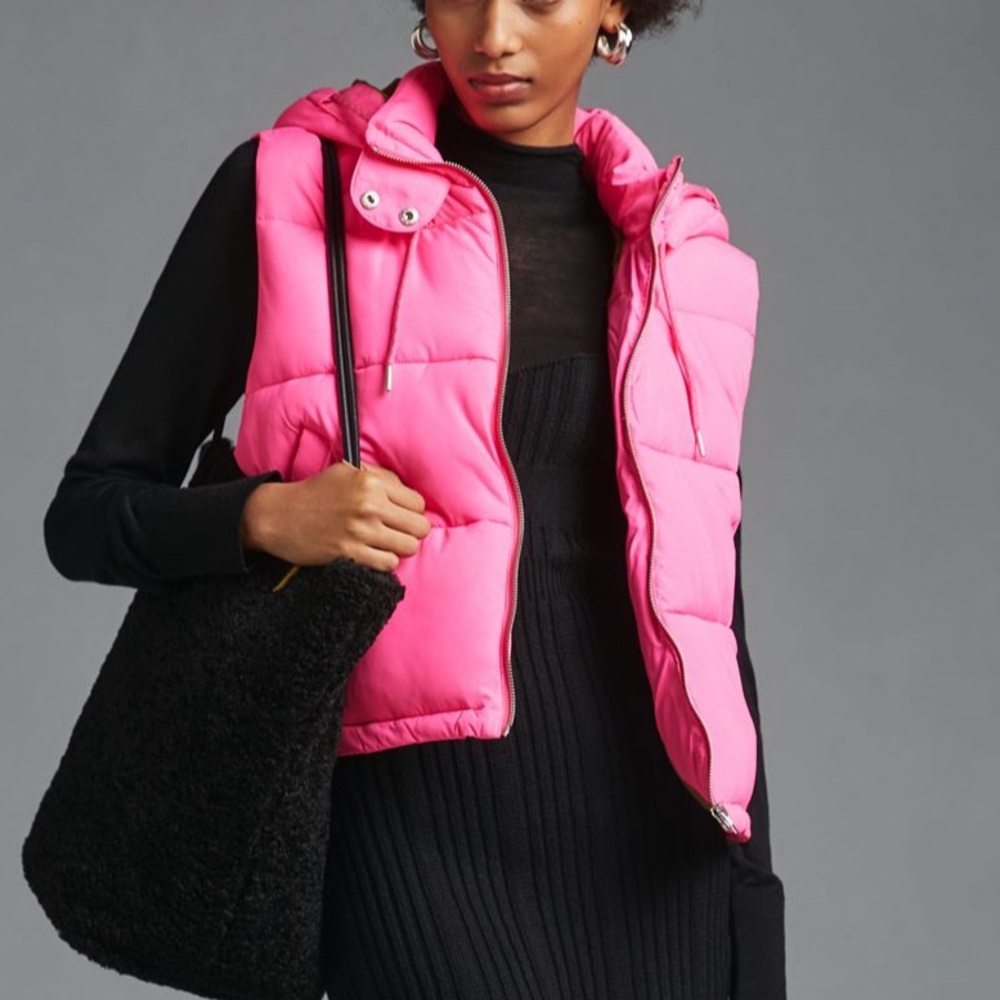 Anthropologie Pilcro Hooded Puffer Vest Neon Pink XS